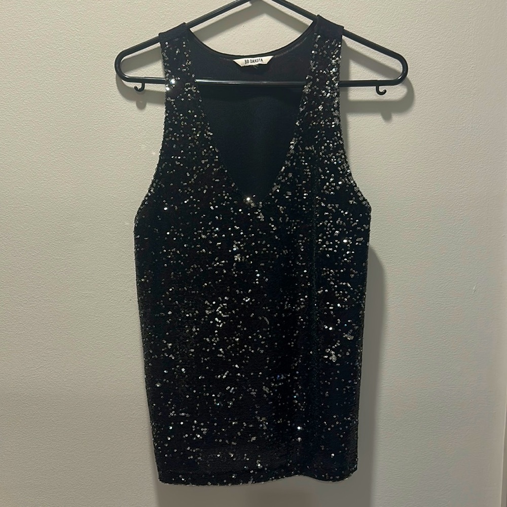 Black sequin sleeveless top by BB Dakota